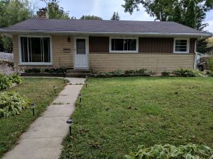 The front of the house, freshly mulched