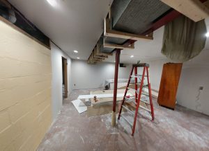 Ceiling drywall done except casing