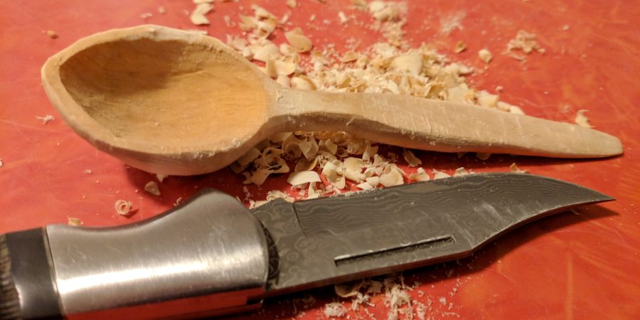 Spoon carving finished with shavings